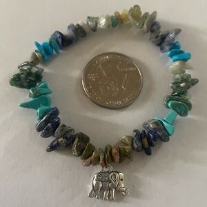 Silver Elephant Charm Bracelet with Blue and Green Stones